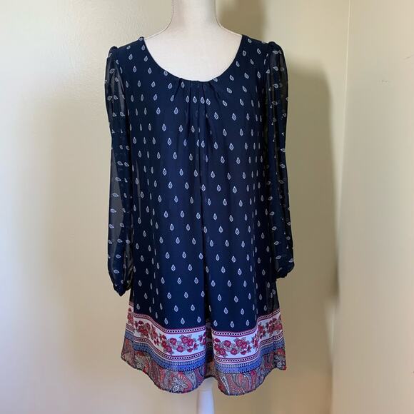 My Michelle navy dress with accent border on hem women’s size M 🍀 - Picture 1 of 8